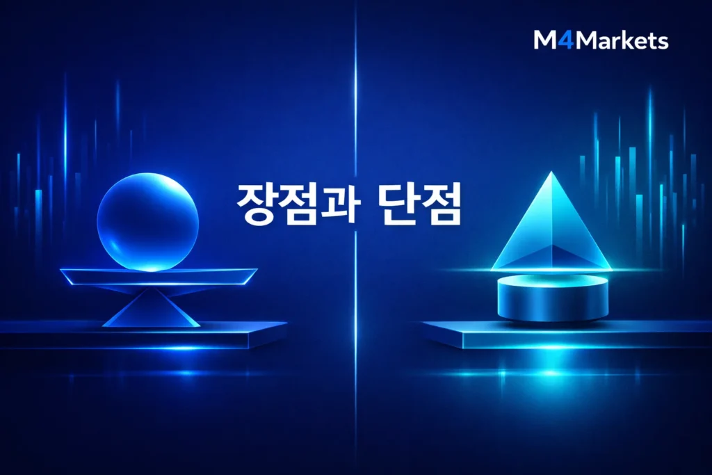 Trade Nation 플랫폼의 장점과 단점 및 매매 환경을 시각화한 세련된 블루 톤의 금융 이미지.