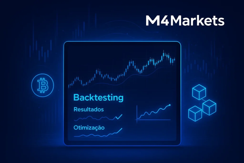 Imagem tecnológica de um tablet exibindo resultados de Backtesting e dados históricos para otimização de uma estratégia de grade.