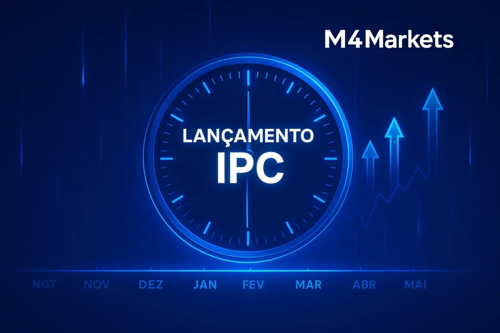 Imagem digital com um cronómetro futurista a marcar o momento de divulgação do relatório IPC, destacando a precisão temporal.