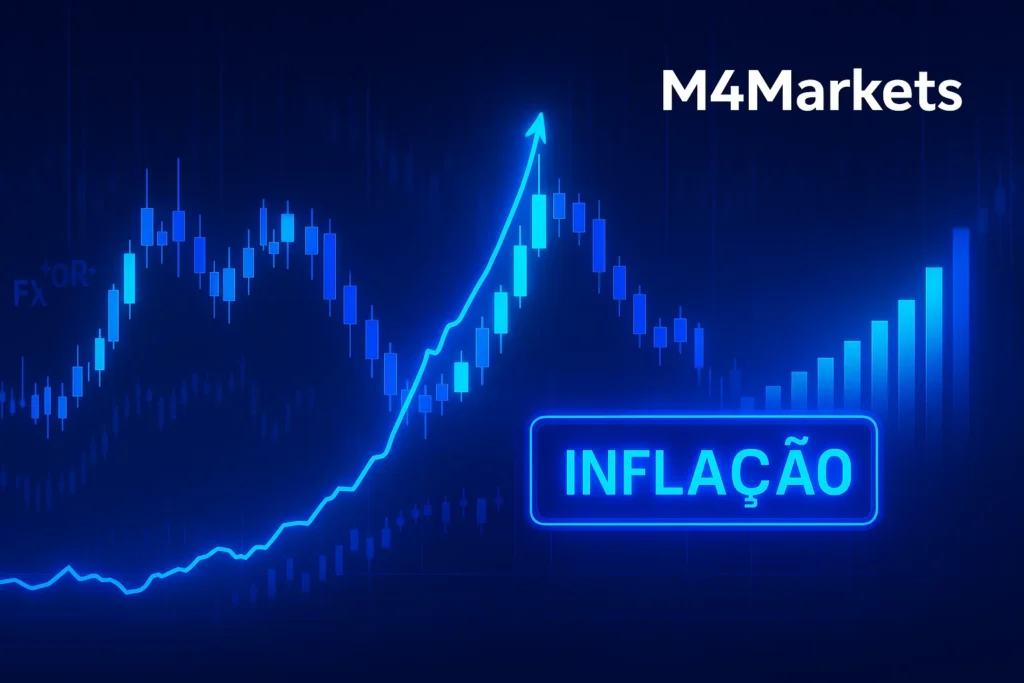 Representação futurista do impacto de dados de inflação (IPC) nos gráficos de negociação Forex, com foco na volatilidade do mercado