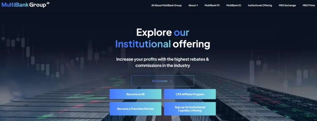  Logotipo do MultiBank Group, transmitindo confiança e forte regulação global no setor financeiro.