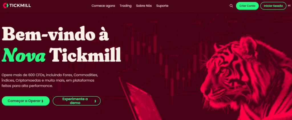 Logotipo da corretora Tickmill, associado a execução rápida e baixas comissões para Expert Advisors MT5.