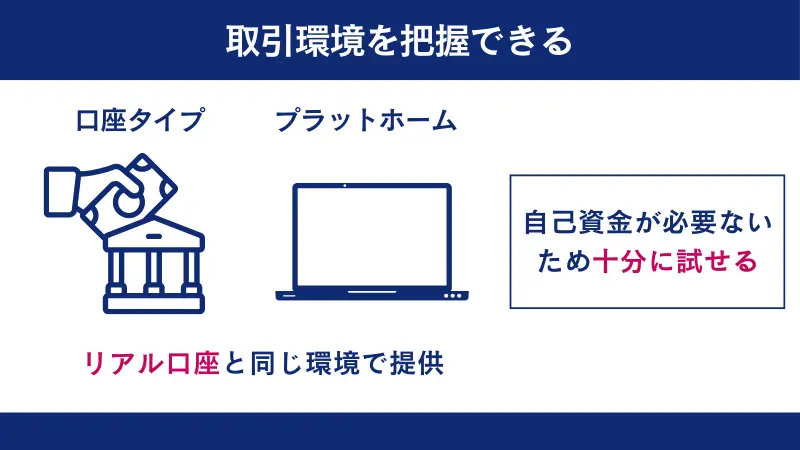 デモ口座を使う一番のメリットは、各FX業者の取引環境や使い勝手を事前に把握できること