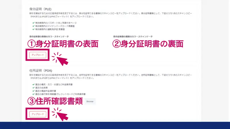 HFMの口座開設手順で必要書類を提出する画像