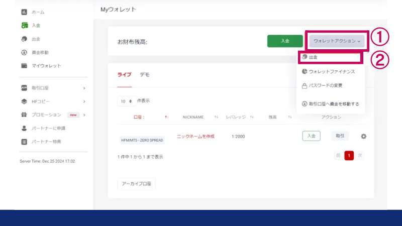 HFMで資金を移動してから出金する方法3、手続きを完了する