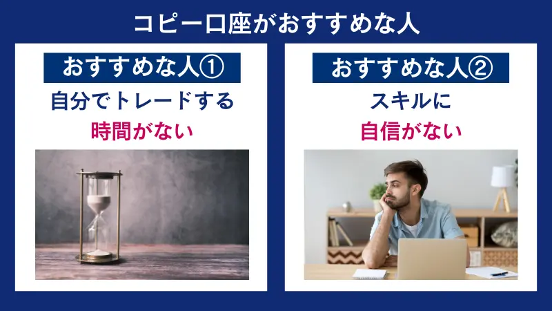 HFMのコピー口座は、自分でトレードの時間を確保できない人や、スキルに自信がない人におすすめ