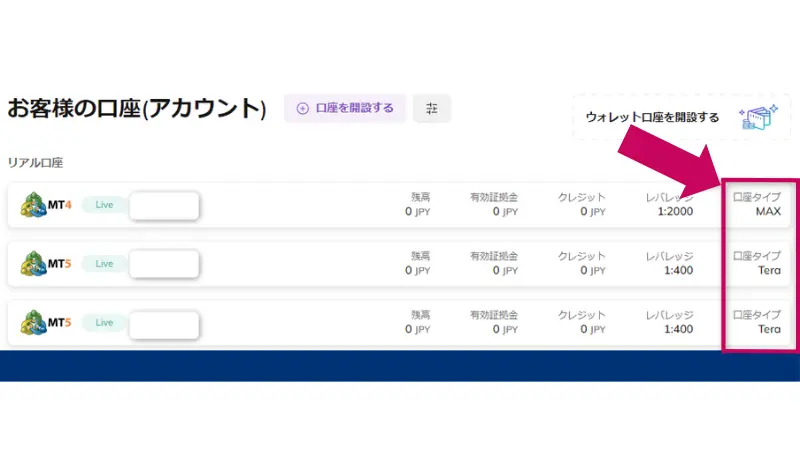 マイページにログイン後、「お客様口座」の項目を確認し、口座タイプの項目を確認