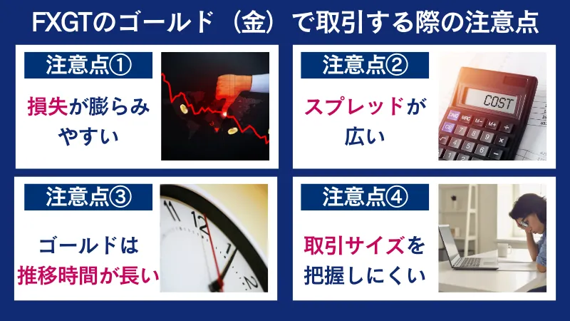 FXGTのゴールドで取引する際の注意点は損失が膨らみやすいなど