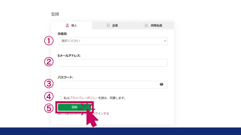 HFMの口座開設手順で必要事項を入力する画像