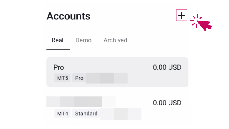 「Accounts」と表示されたら、右側にある「＋」マークをタップ