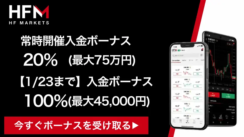 HFＭの入金ボーナスについて紹介したイラスト
