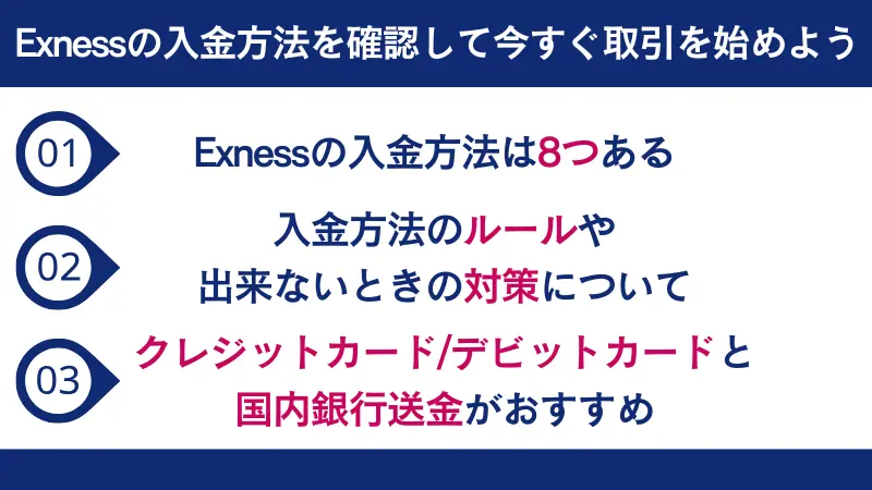 Exness（エクスネス）の入金方法を確認して今すぐ取引を始めよう